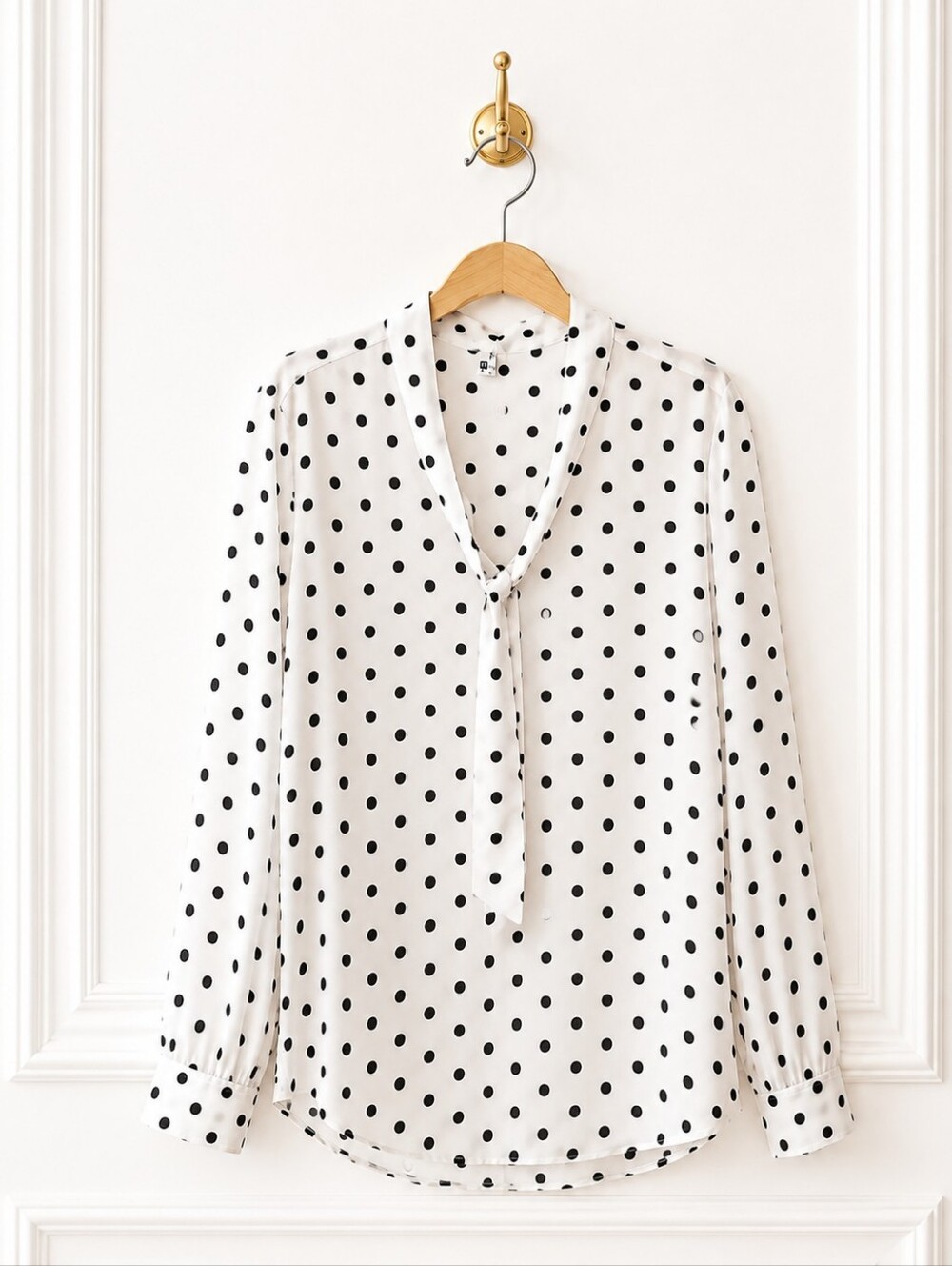 Black & White Polka Dot Tie Neck Long Sleeve Blouse | SizeXL | Parisian Chic - Picture 5 of 8